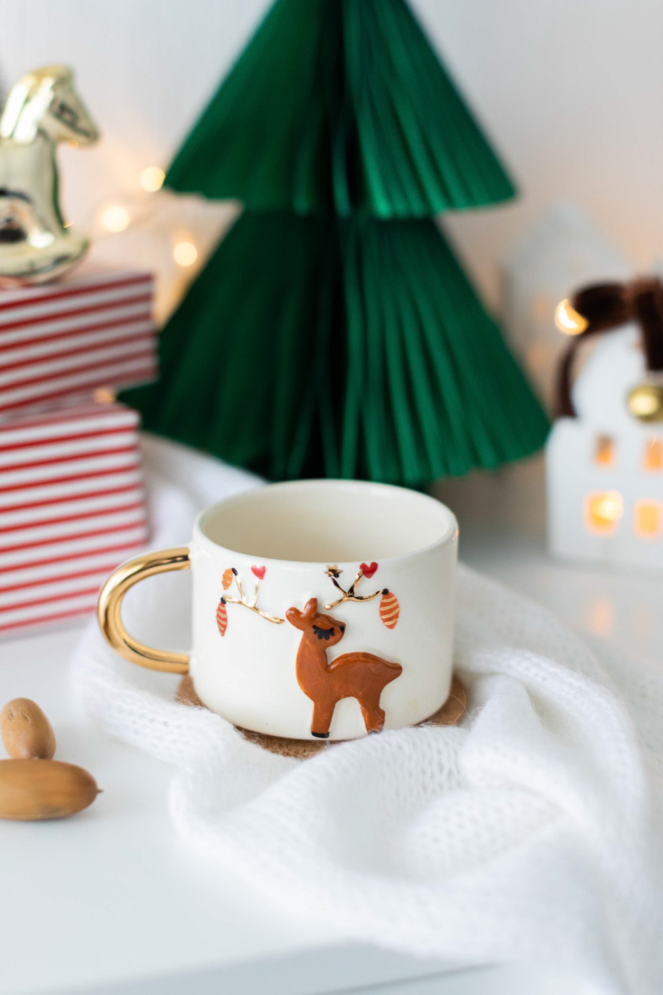 Christmas Reindeer's Gold Plated Ceramic MUG